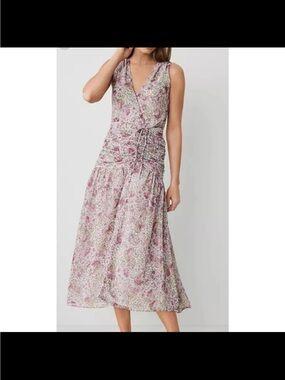 Ann Taylor Purple on white Floral Sleeveless Midi Wrap Illusion  Dress NWT